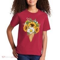 Cute Sunflowers In Ice Cream Cone Kids T-Shirt thumb 2