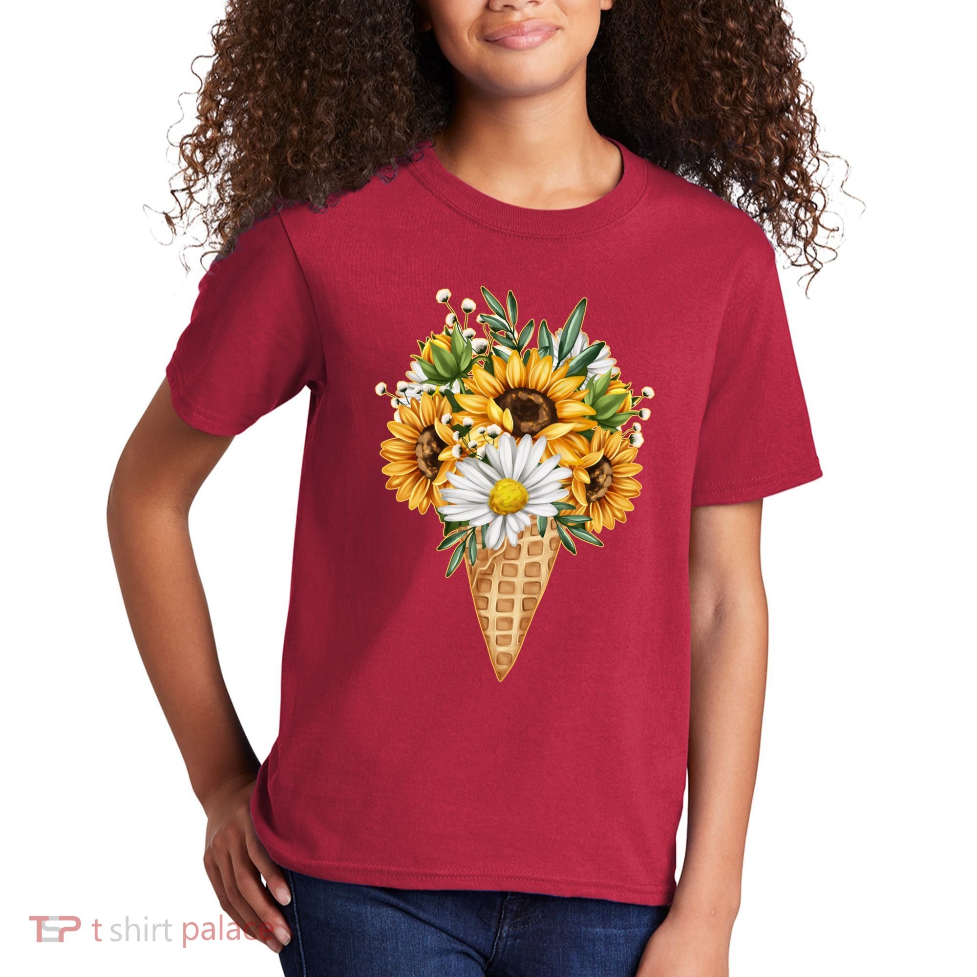Cute Sunflowers In Ice Cream Cone Kids T-Shirt