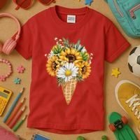 Cute Sunflowers In Ice Cream Cone Kids T-Shirt thumb 3