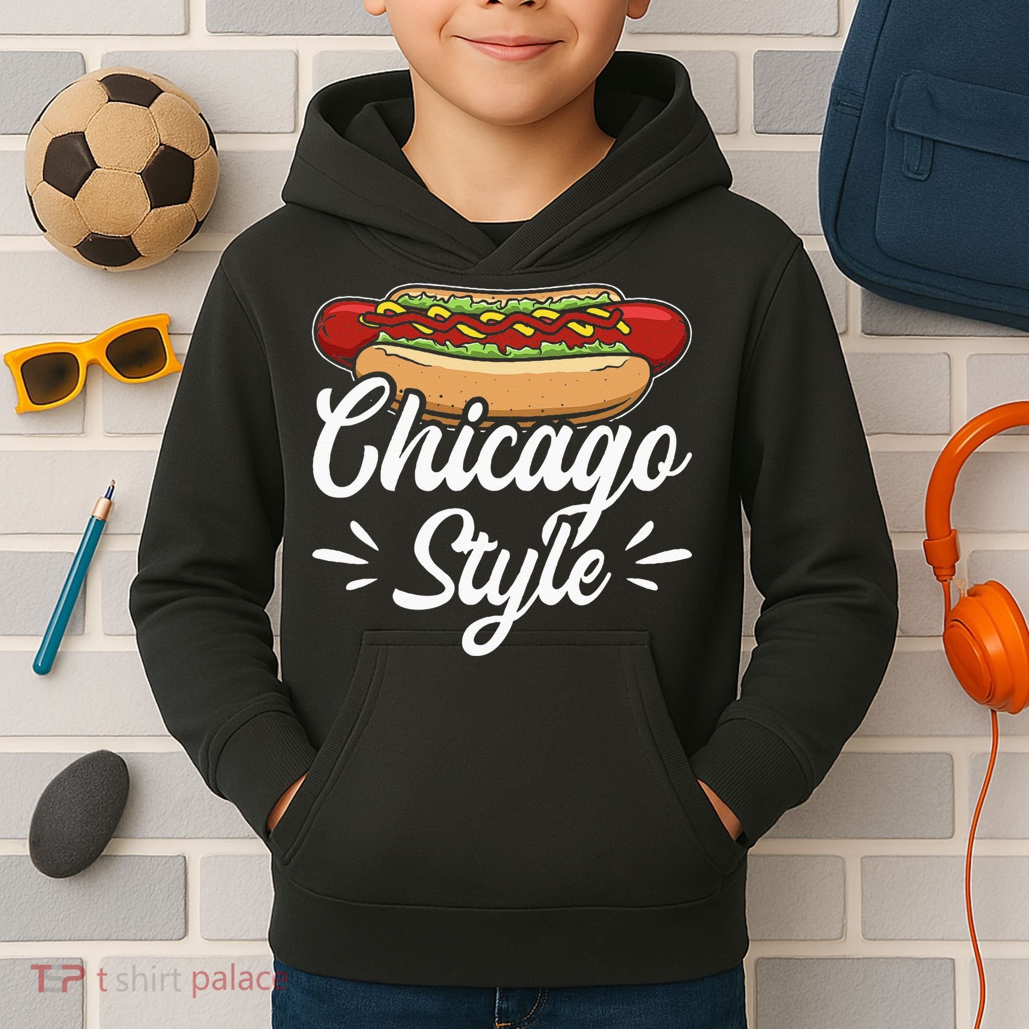 Chicago Style Illinois Hot Dog Kids Hoodie