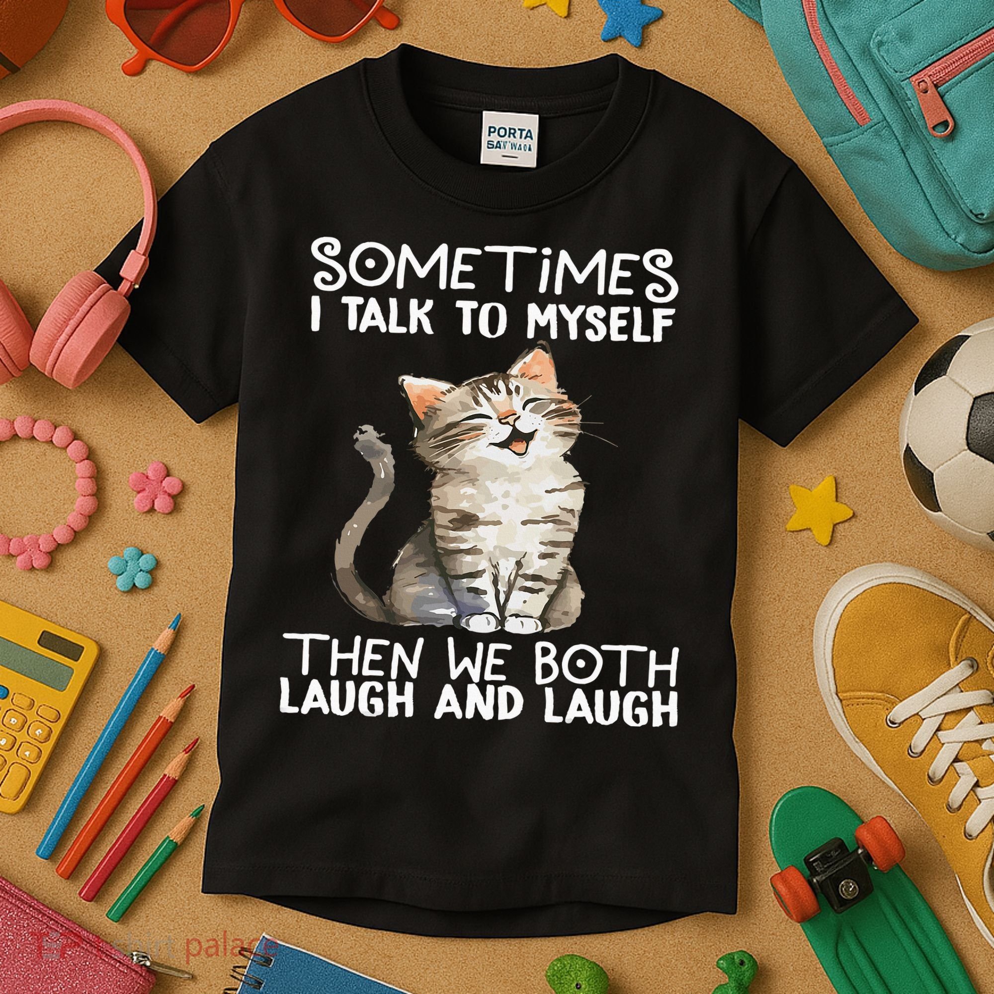 Cat Sometimes I Talk To Myself Then We Both Laugh And Laugh Kids T-Shirt