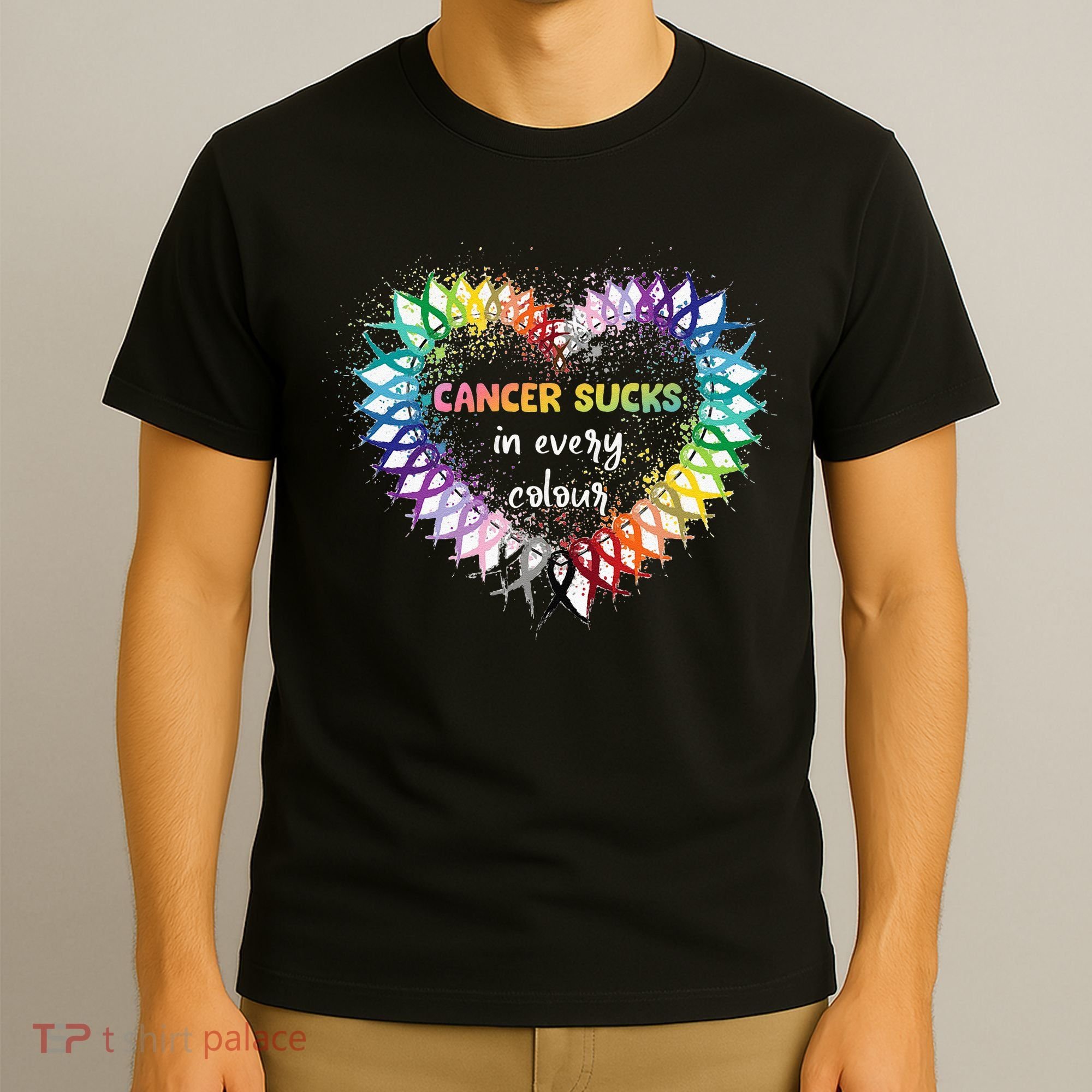 Cancer Sucks In Every Color Cancer Awareness Ribbons Heart T-Shirt