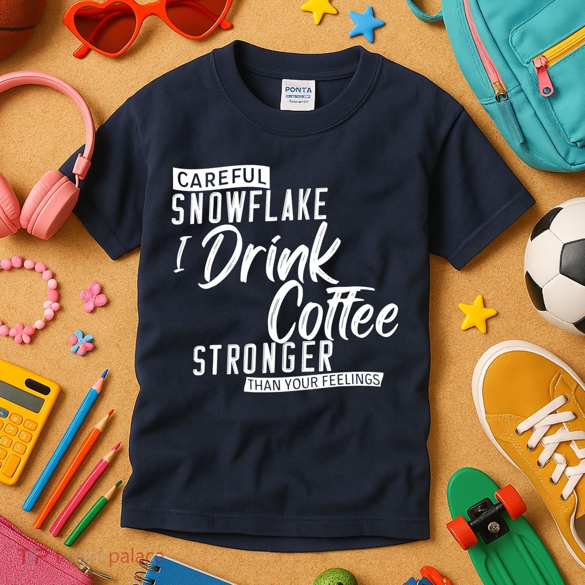 Careful Snowflake I Drink Coffee Stronger Than Your Feelings Kids T-Shirt