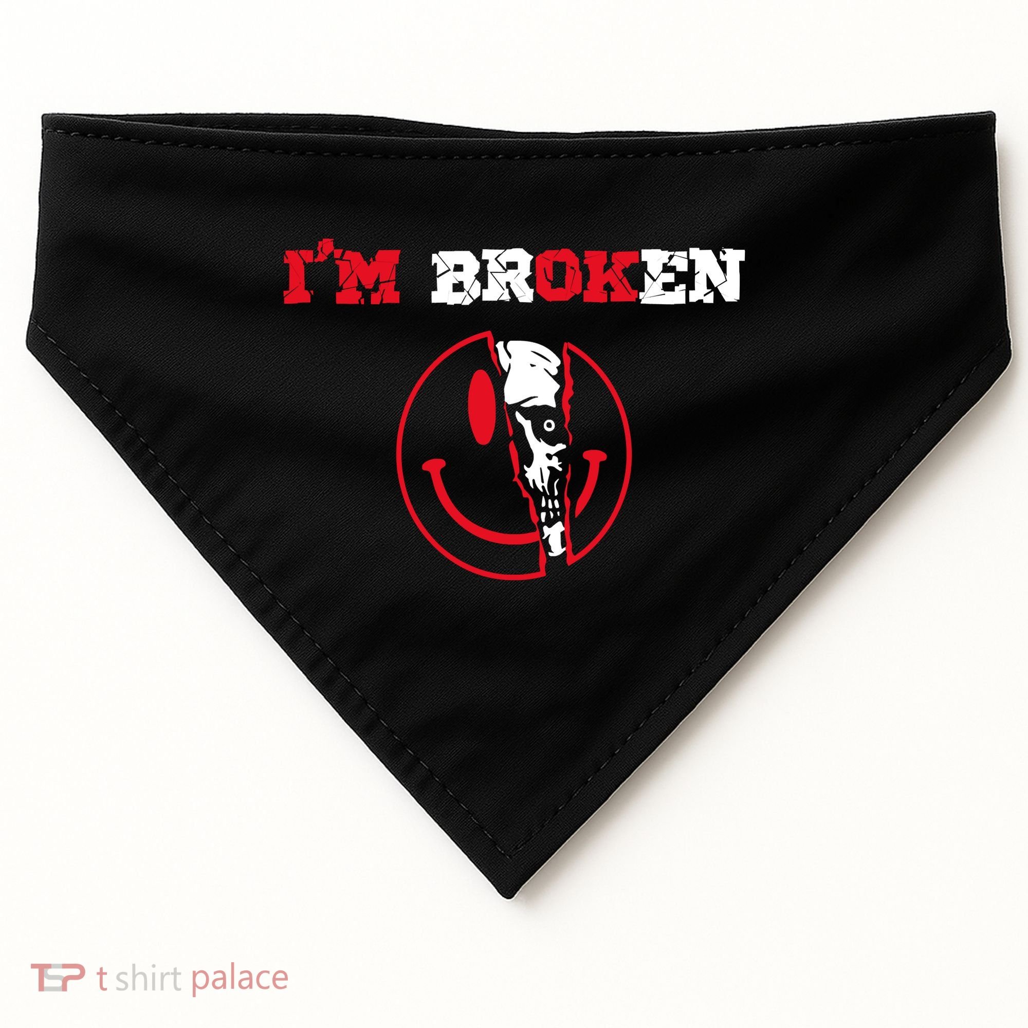 Confused Skull I'm Broken Invisible Illness I'm OK Broken USA-Made Doggie Bandana