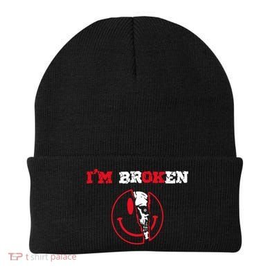 Confused Skull I'm Broken Invisible Illness I'm OK Broken Beanie