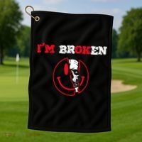 Confused Skull I'm Broken Invisible Illness I'm OK Broken Golf Towel thumb 1