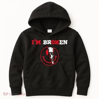 Confused Skull I'm Broken Invisible Illness I'm OK Broken Kids Hoodie