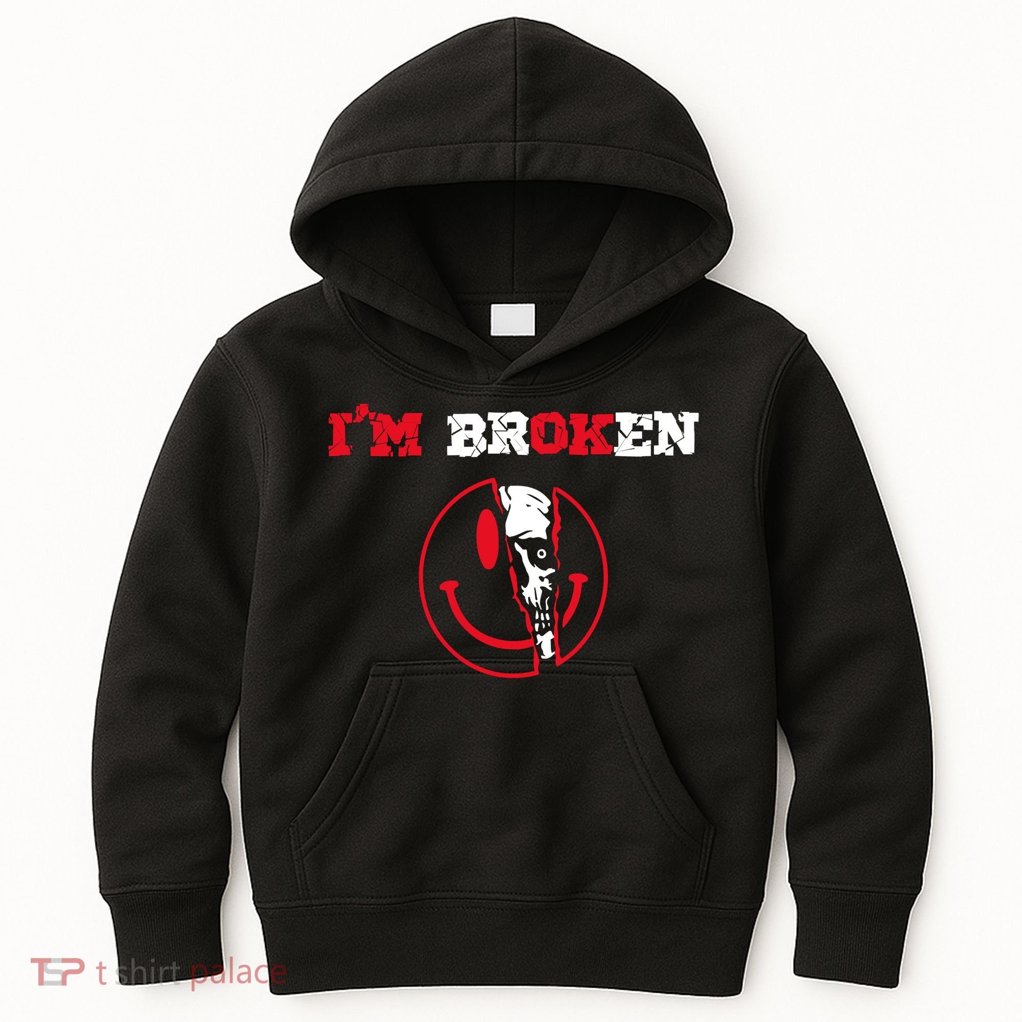 Confused Skull I'm Broken Invisible Illness I'm OK Broken Kids Hoodie