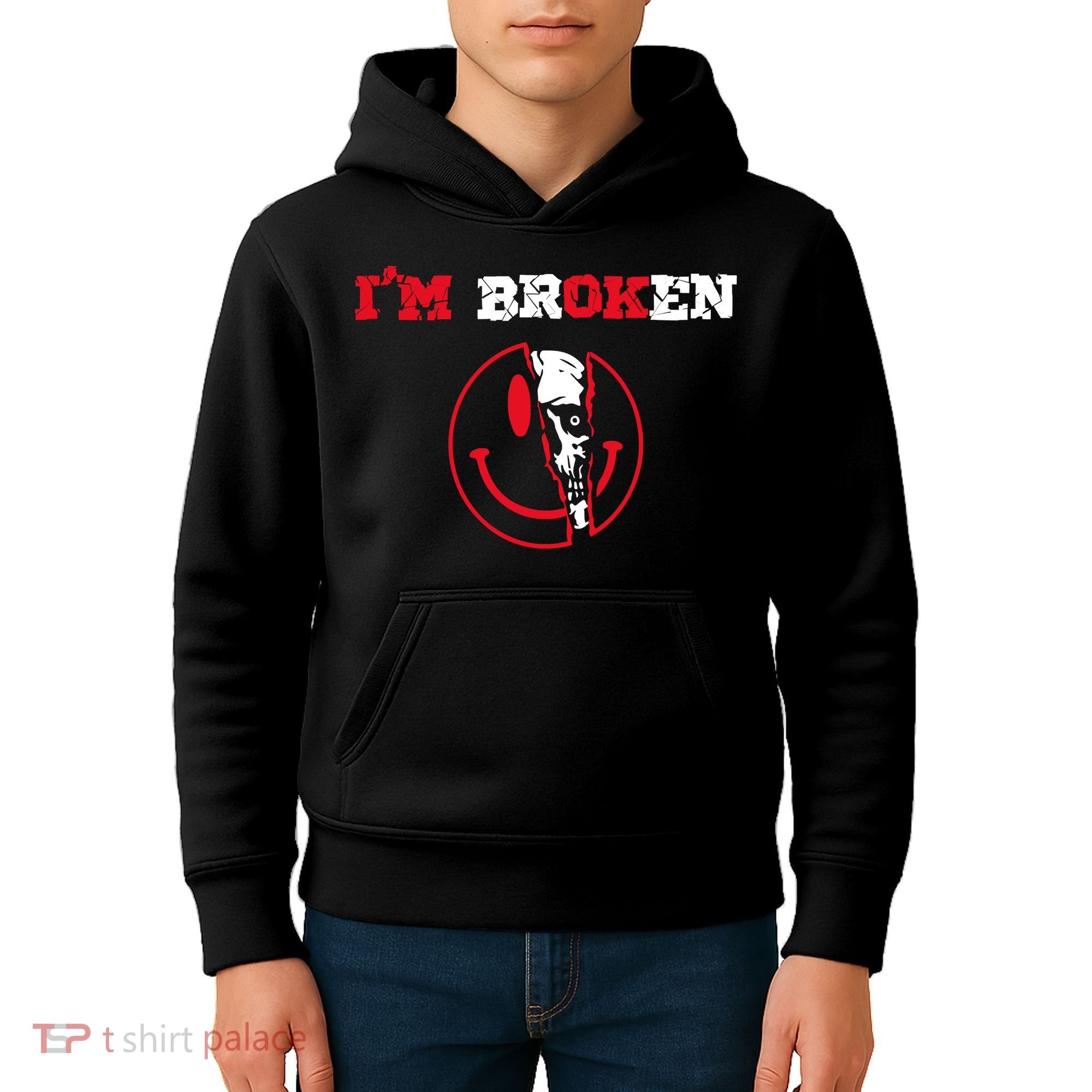 Confused Skull I'm Broken Invisible Illness I'm OK Broken Kids Hoodie