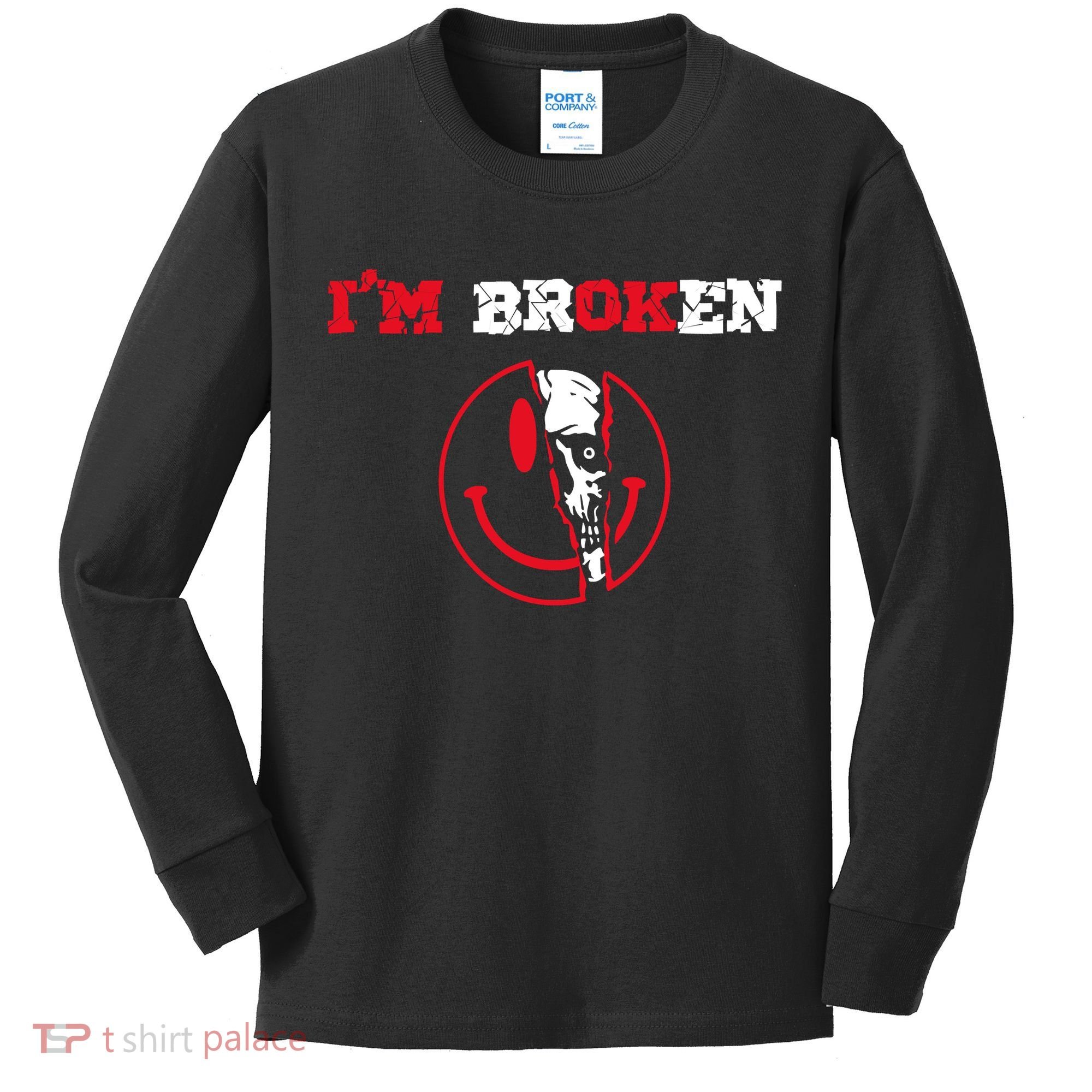 Confused Skull I'm Broken Invisible Illness I'm OK Broken Kids Long Sleeve Shirt