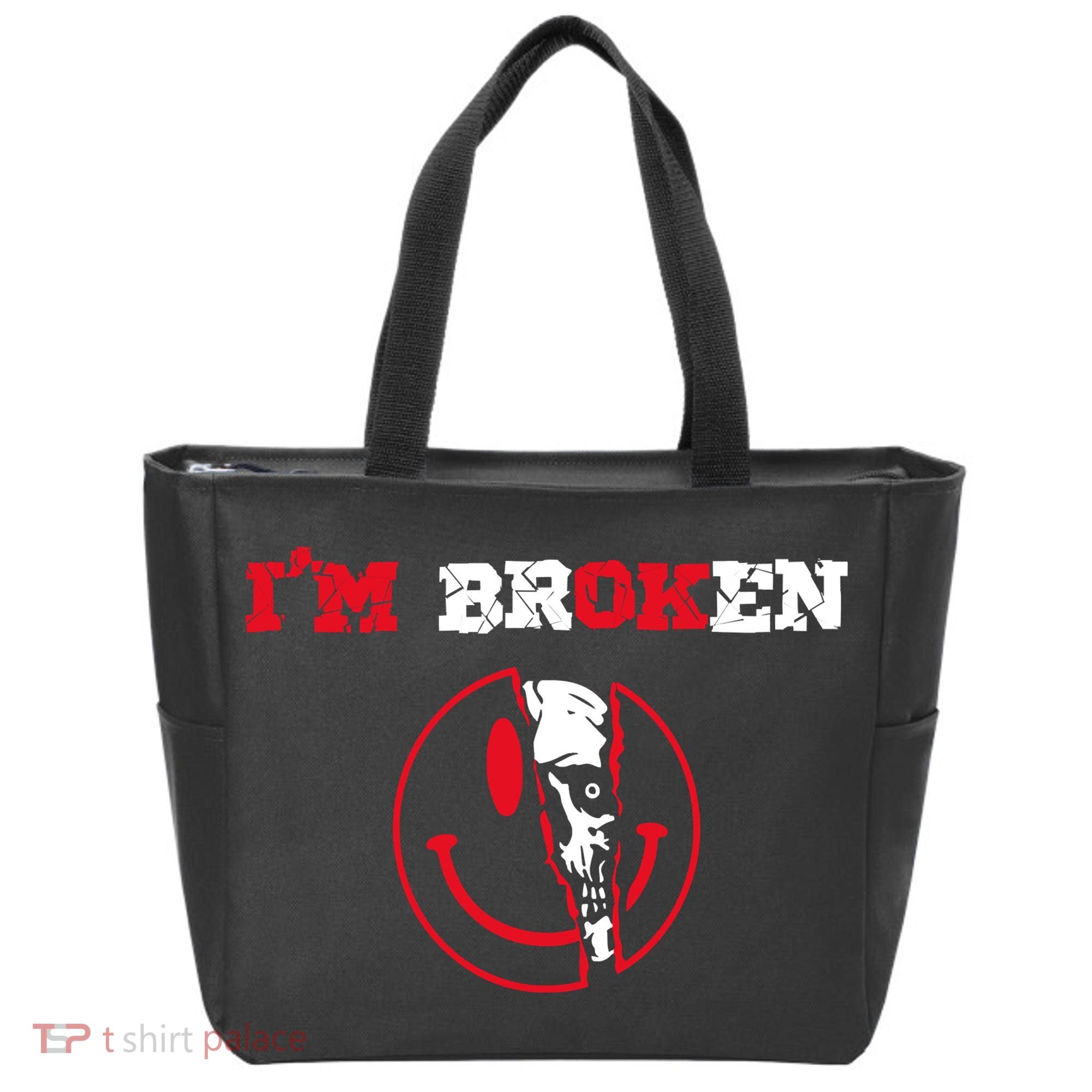 Confused Skull I'm Broken Invisible Illness I'm OK Broken Tote Bag
