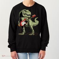 Cool Sarcastic Illustration TRex Dinosaur Playing Guitar Women's Sweatshirt thumb 0