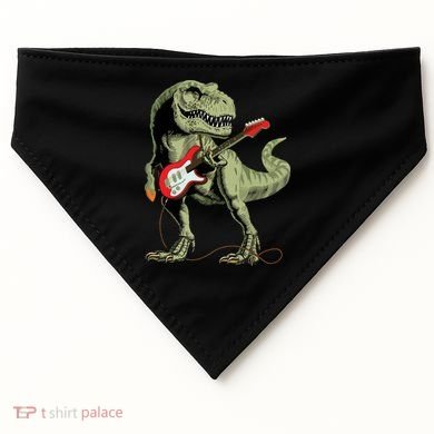 Cool Sarcastic Illustration TRex Dinosaur Playing Guitar USA-Made Doggie Bandana