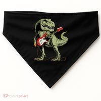 Cool Sarcastic Illustration TRex Dinosaur Playing Guitar USA-Made Doggie Bandana thumb 0