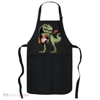 Cool Sarcastic Illustration TRex Dinosaur Playing Guitar Apron