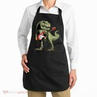 Cool Sarcastic Illustration TRex Dinosaur Playing Guitar Apron thumb 2