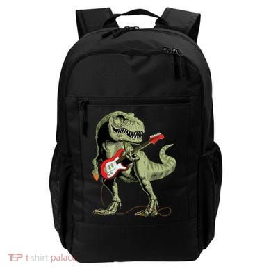 Cool Sarcastic Illustration TRex Dinosaur Playing Guitar Backpack