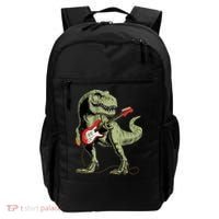 Cool Sarcastic Illustration TRex Dinosaur Playing Guitar Backpack thumb 0