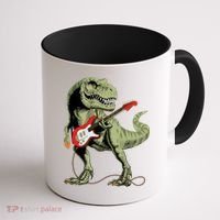 Cool Sarcastic Illustration TRex Dinosaur Playing Guitar Coffee Mug thumb 1