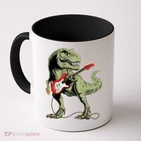 Cool Sarcastic Illustration TRex Dinosaur Playing Guitar Coffee Mug thumb 0