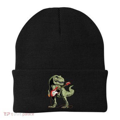Cool Sarcastic Illustration TRex Dinosaur Playing Guitar Beanie