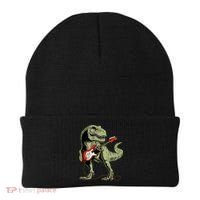 Cool Sarcastic Illustration TRex Dinosaur Playing Guitar Beanie thumb 0