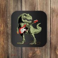 Cool Sarcastic Illustration TRex Dinosaur Playing Guitar Coaster thumb 0