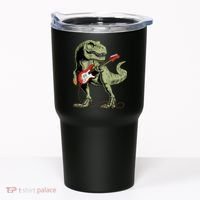Cool Sarcastic Illustration TRex Dinosaur Playing Guitar Tumbler thumb 0