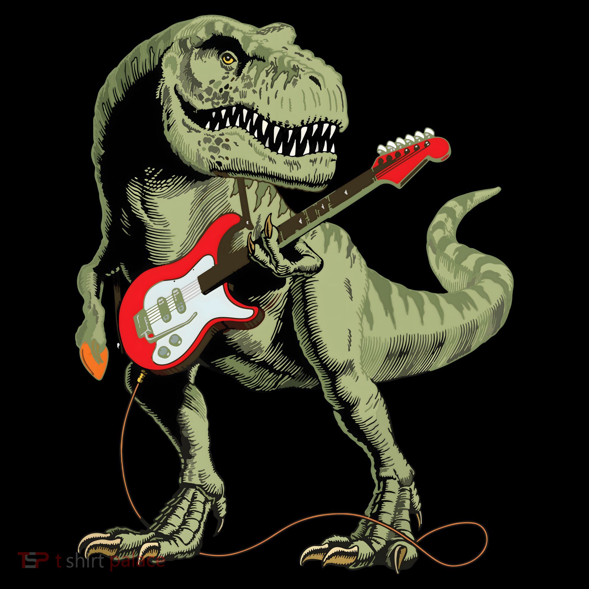 Cool Sarcastic Illustration TRex Dinosaur Playing Guitar Mousepad