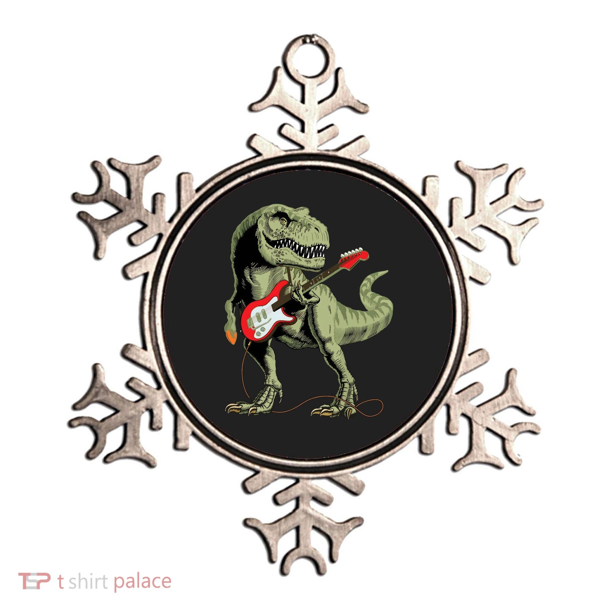 Cool Sarcastic Illustration TRex Dinosaur Playing Guitar Ornament