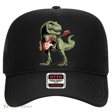 Cool Sarcastic Illustration TRex Dinosaur Playing Guitar Hat