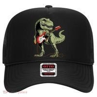 Cool Sarcastic Illustration TRex Dinosaur Playing Guitar Hat thumb 0