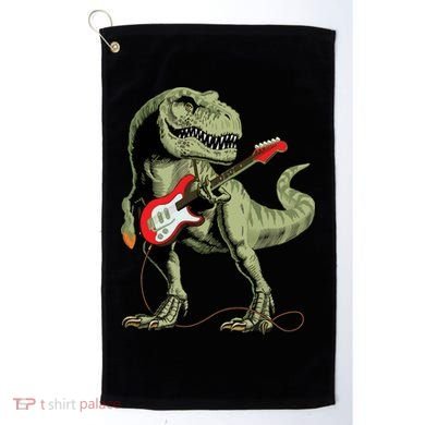 Cool Sarcastic Illustration TRex Dinosaur Playing Guitar Golf Towel