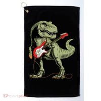 Cool Sarcastic Illustration TRex Dinosaur Playing Guitar Golf Towel thumb 0