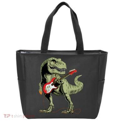 Cool Sarcastic Illustration TRex Dinosaur Playing Guitar Tote Bag