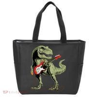 Cool Sarcastic Illustration TRex Dinosaur Playing Guitar Tote Bag thumb 0