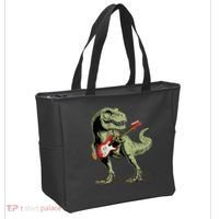 Cool Sarcastic Illustration TRex Dinosaur Playing Guitar Tote Bag thumb 2