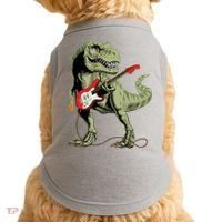 Cool Sarcastic Illustration TRex Dinosaur Playing Guitar Doggie Tank thumb 0