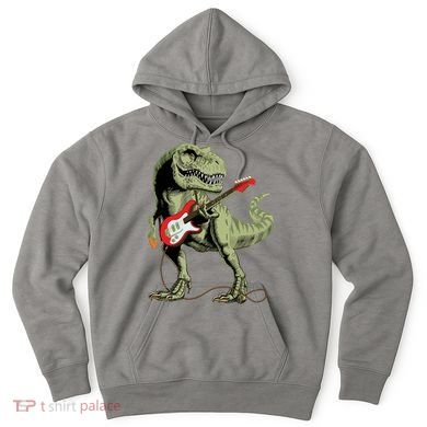 Cool Sarcastic Illustration TRex Dinosaur Playing Guitar Hoodie