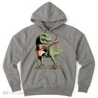 Cool Sarcastic Illustration TRex Dinosaur Playing Guitar Hoodie thumb 0