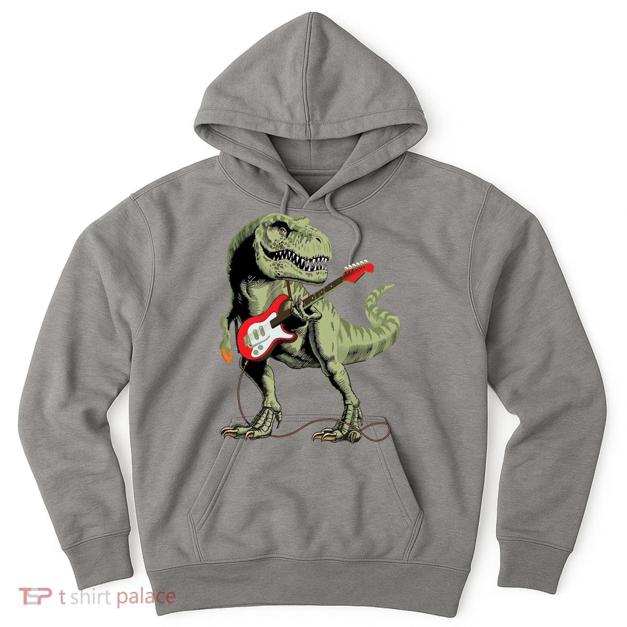 Cool Sarcastic Illustration TRex Dinosaur Playing Guitar Hoodie