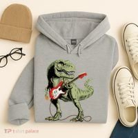 Cool Sarcastic Illustration TRex Dinosaur Playing Guitar Hoodie thumb 4