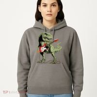Cool Sarcastic Illustration TRex Dinosaur Playing Guitar Hoodie thumb 5