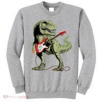 Cool Sarcastic Illustration TRex Dinosaur Playing Guitar Sweatshirt thumb 0