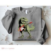 Cool Sarcastic Illustration TRex Dinosaur Playing Guitar Sweatshirt thumb 2