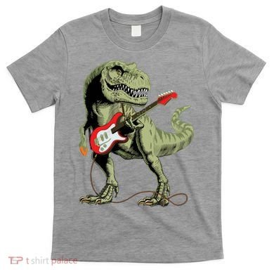 Cool Sarcastic Illustration TRex Dinosaur Playing Guitar T-Shirt
