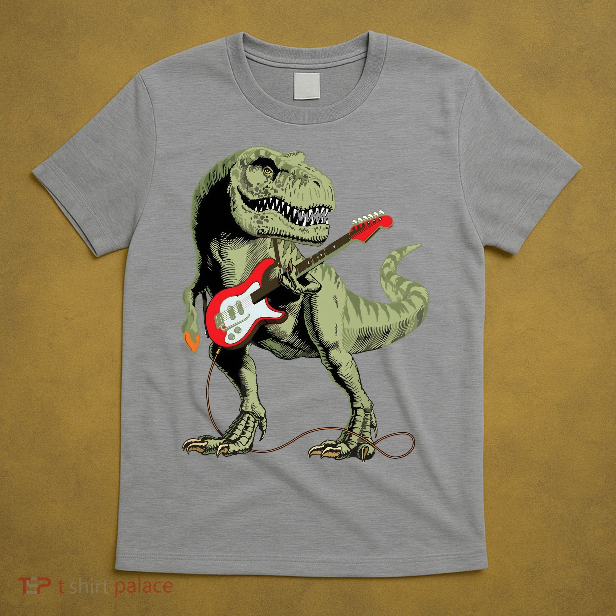 Cool Sarcastic Illustration TRex Dinosaur Playing Guitar T-Shirt