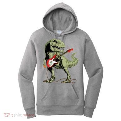 Cool Sarcastic Illustration TRex Dinosaur Playing Guitar Women's Hoodie