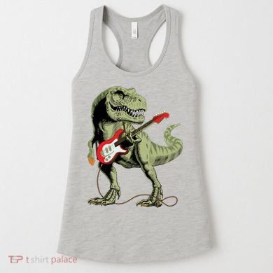 Cool Sarcastic Illustration TRex Dinosaur Playing Guitar Women's Tank Top