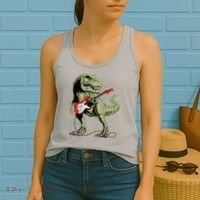 Cool Sarcastic Illustration TRex Dinosaur Playing Guitar Women's Tank Top thumb 2